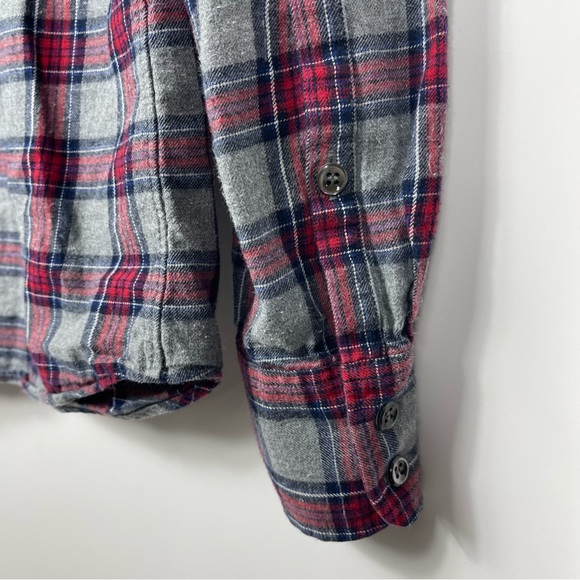 J Crew Boy Gray Tartan Plaid Flannel Button Up Blouse Womens Size 2 - Picture 11 of 13